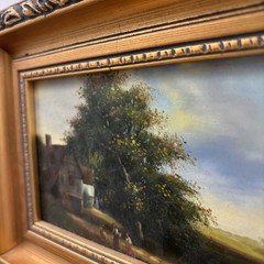 Timeless Landscape Oil Painting „Golden Frame“ Authentic Small Art