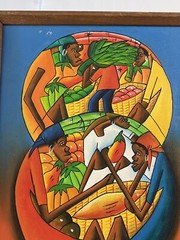 Haitian Abstract Folkart Painting By Nelson 1980 Framed 17” X 13” Inch