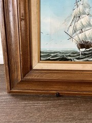Framed Nautical Ship Painting with Wooden Frame 17/19 Inches