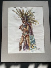 Vintage Watercolor Painting “Aztec Dancer Ysleta Pueblo” by Bill Rakocy