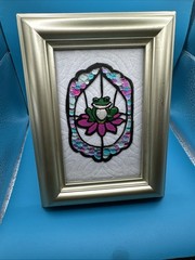 Hand Painted Rock Art Frog On Flower Art Resin Art Stained Glass Gift Rock