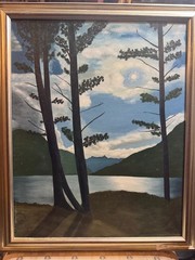 Charles W Miller „Lakeside Landscape Scene“ Oil Painting – Signed And Framed
