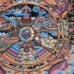 WHEEL OF LIFE BHAVACHAKRA/ SAMSARA MANDALA ORIGINAL TIBETAN THANGKA PAINTING