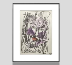 PDQ Artist Original Face Lady Cubism Abstract Expressive Marker Ink 9×12 Drawing