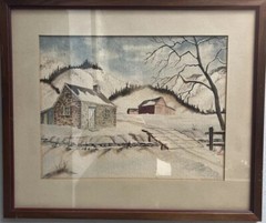 ORIGINAL WATERCOLOR BY Dot Smith, American Listed Artist Framed Mid West Cabin