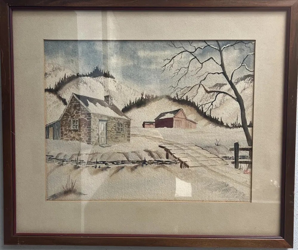 ORIGINAL WATERCOLOR BY Dot Smith, American Listed Artist Framed Mid West Cabin