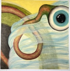 Original Gouache Mixed Media Painting 22×22″ Surreal Abstract Eye Psychedelic
