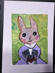 ACEO Original Watercolor Painting Art Card “Emily & Ollie” Bunny Rabbit By Jenn