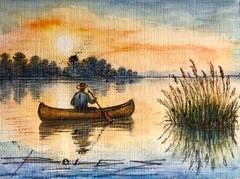 ORIGINAL Painted Pen and Watercolor (ACEO) Lake Serene