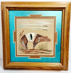 Native American „This is a Bear“ Sand Painting by Dave-10 1/2″ Square-5 1/2″