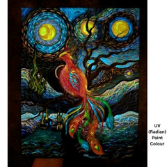 Phoenix Bird Starry Night UV Radiant & Acrylic Painting 8.5×11 Canvas Art NEW