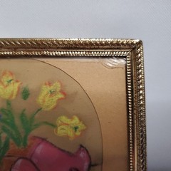 Miniature Chalk Painting Pink Clogs &Flowers Vtg Frame Gold Tone 3.25×4.5″