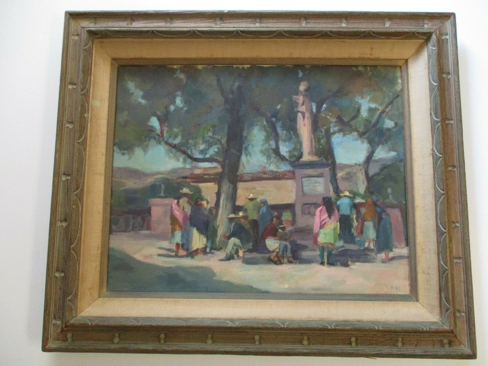 VINTAGE AMERICAN REGIONALISM PAINTING MEXICAN STREET SCENE IMPRESSIONISM LARGE