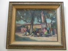 VINTAGE AMERICAN REGIONALISM PAINTING MEXICAN STREET SCENE IMPRESSIONISM LARGE
