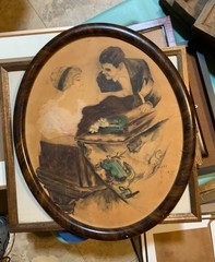 Oval framed Watercolor and Charcoal depicting man and woman, signed by Paul Conn