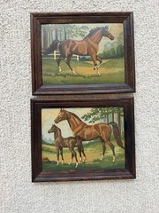 Vintage Pair Of Paint By Number Horses 1960’s Era 15” X 19” Framed