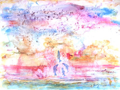 Fish Jumping Modern Painting Vibrant Signed Original Watercolor Paper Wall Art