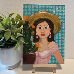 Abstract Catus Kate Original Acrylic Painting on 5″ x 7″ Canvas Panel OOAK