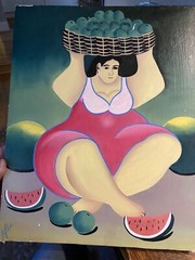 artist LOPEZ Original Oil PAINTING “Rubenesque Woman Fruit Seller” latin art