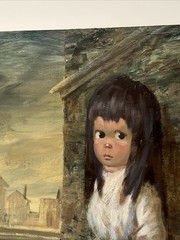 Harold Abruzzi Stephenson Painting Large Big Eye Girl Child Puppy Dog Urban Oil