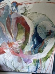 Theobald 1967 Original Oil On Canvas Two Woman Abstract Art31″X37″