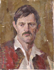 Ukrainian Soviet Oil Painting impressionism male portrait Hutsul folk costume