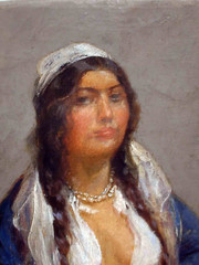 French Oil Painting PIERRE BELLET ‚Flower Girl‘, 18″ x 14″