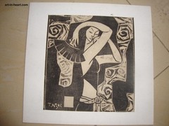Tung Ngoc Vietnamese girl t wood cut painting Art In Heart VUFA 20x20cm