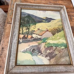 Vintage Frank Neville Framed Watercolor Lithograph Tranquil Rural Landscape