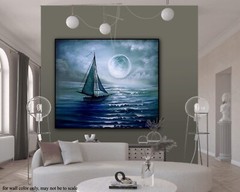Original Acrylic Landscape Painting 12×14″ Voyage to the Moon Wall Art