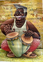 Original Painting Afro Cuban Black Musicians congas drum