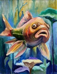 ORIGINAL Painting oil, 8×10 inches, Fish Portrait, Wall Art DECOR, Baby Gift