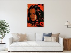 Motif Romy Schneider vintage orange exclusive XXL acrylic glass pictures 100×140 cm
