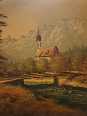 Original Oil Painting Landscape Village Church Signed 49x59cm Oil On Canvas Picture