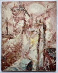 50s New York City NYC Cityscape Expressionism Oil Painting Smoke Stacks Chimneys