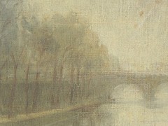 French School old impressionist painting Seine River bridges Paris signed Metot?