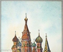 Beautiful Russian Watercolor St Basil’s Cathedral on the Red Square
