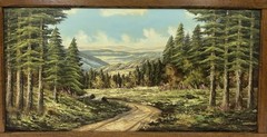Vintage Original German Oil Painting Mountain Landscape Signed Framed 45″x23″