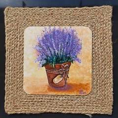 Lavender Flowers Painting Pot Purple Floral Original Artwork Still Life Village