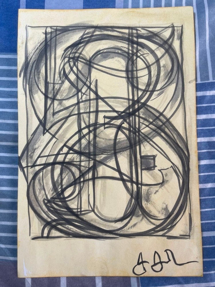JASPER JOHNS drawing and painting on old paper signed stamped vintage