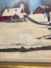 Harry M. Book Original Oil Painting 1964 Winter Farm Landscape Framed 50”