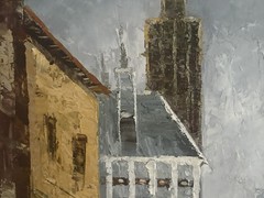 Rainy City Street Original Oil Painting on Canvas 120 x 51 cm Urban Wall Art