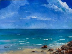 Ocean and Beach Scenery, Atlantic Ocean, 16” X 12” On Hard board Nautical…