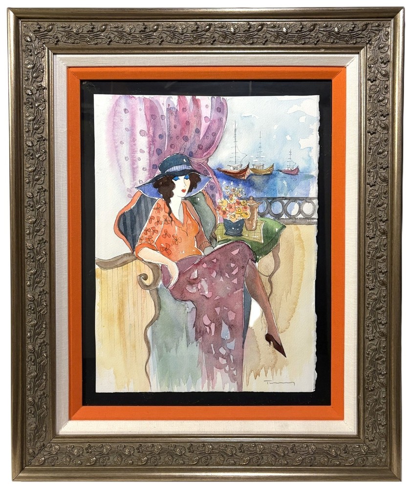 ITZCHAK TARKAY Original WATERCOLOR PAINTING Sail with Me SEATED WOMAN COA