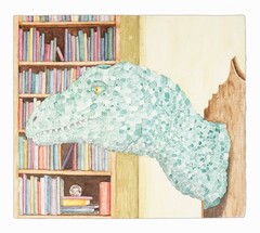 Alex Barnawell Watercolor Painting Dinosaur Allosaurus T-Rex Trophy Head Vintage