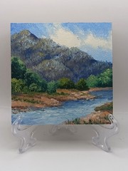 Original Miniature Mountain River Oil Painting Framed Landscape Nature Art 4×4