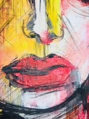 Large Figurative Woman Face Painting | Oversized Original Art Nouveau Deco Art