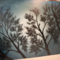 Moon Light Tree Blue Sky acrylic painting on canvas original artist Size 24×48