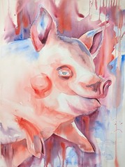 Animal Farm Original Watercolor Painting 22×30 Unframed