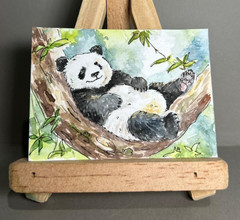 Original Watercolor Painting ACEO OOAK Sleeping Panda Bear Nature Wildlife Art